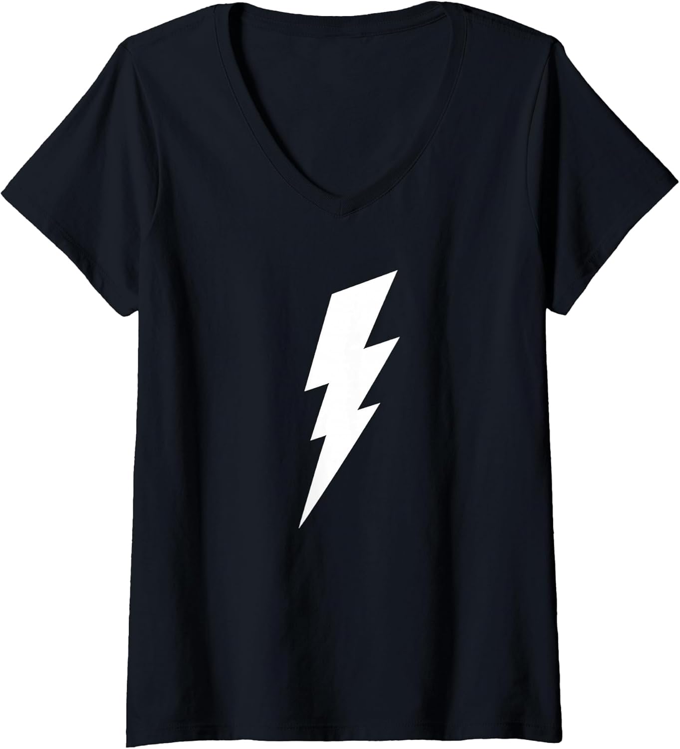 Womens White Lightning Bolt – Minimalist Energy Symbol V-Neck T-Shirt