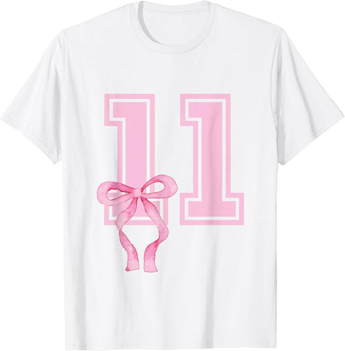 11 Year Old Birthday Girl Coquette Pink Bow Aesthetic T-Shirt