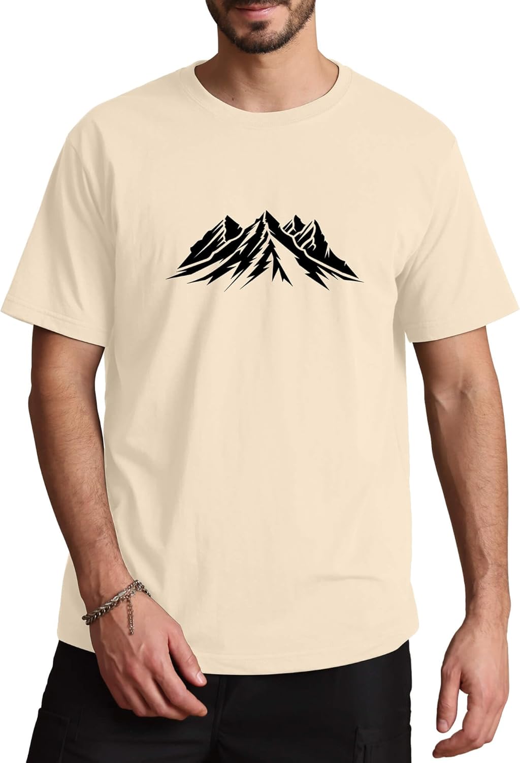 Mens Graphic T Shirts Mountain Art Print Short Sleeve Summer Top 100% Cotton Casual Tees for Men