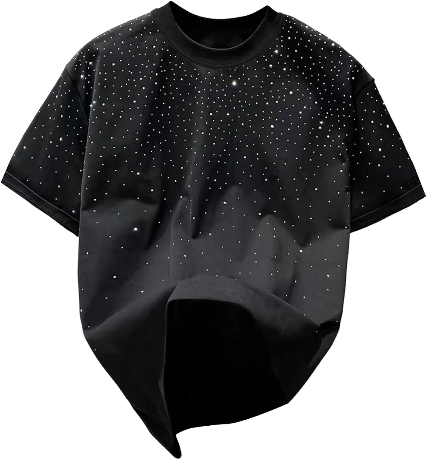 Men's Rhinestone T Shirts Glitter Crewneck Short Sleeve Casual Summer Tops Tee Shirt