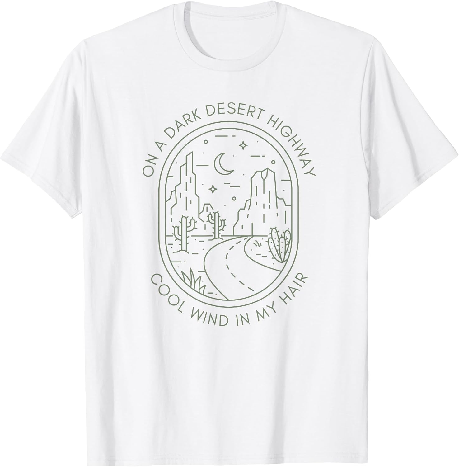 Desert Night Highway Road Succulent Cute Nature Minimalist T-Shirt