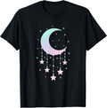 Kawaii Crescent Moon with Hanging Stars Pastel Anime Cute T-Shirt