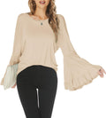 Women Casual Long Bell Sleeve Tops Loose Round Neck T Shirt Flare Sleeve Shirt Tops