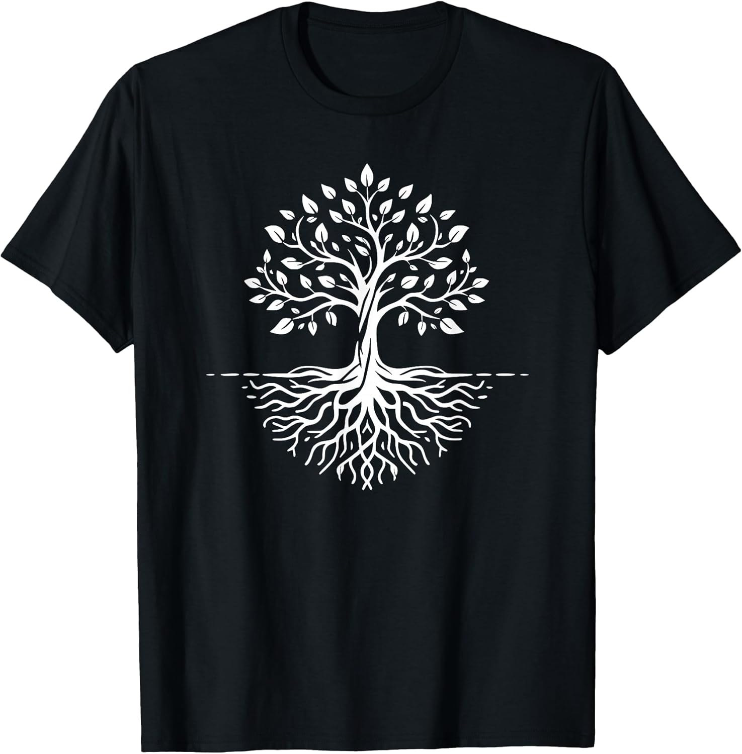 Minimalist Tree with Roots T-Shirt, Small, Black