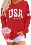 Womens USA Shirt Casual Long Sleeve Graphic Tees Knit Crew Neck Sweatshirts Loose Pullover