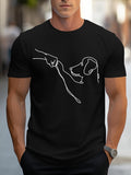 Super Cute Men's Line Art Dog Print T-Shirt | Minimalist Pet Interaction Design – Adorable Paw Print & Leash Graphic Tee