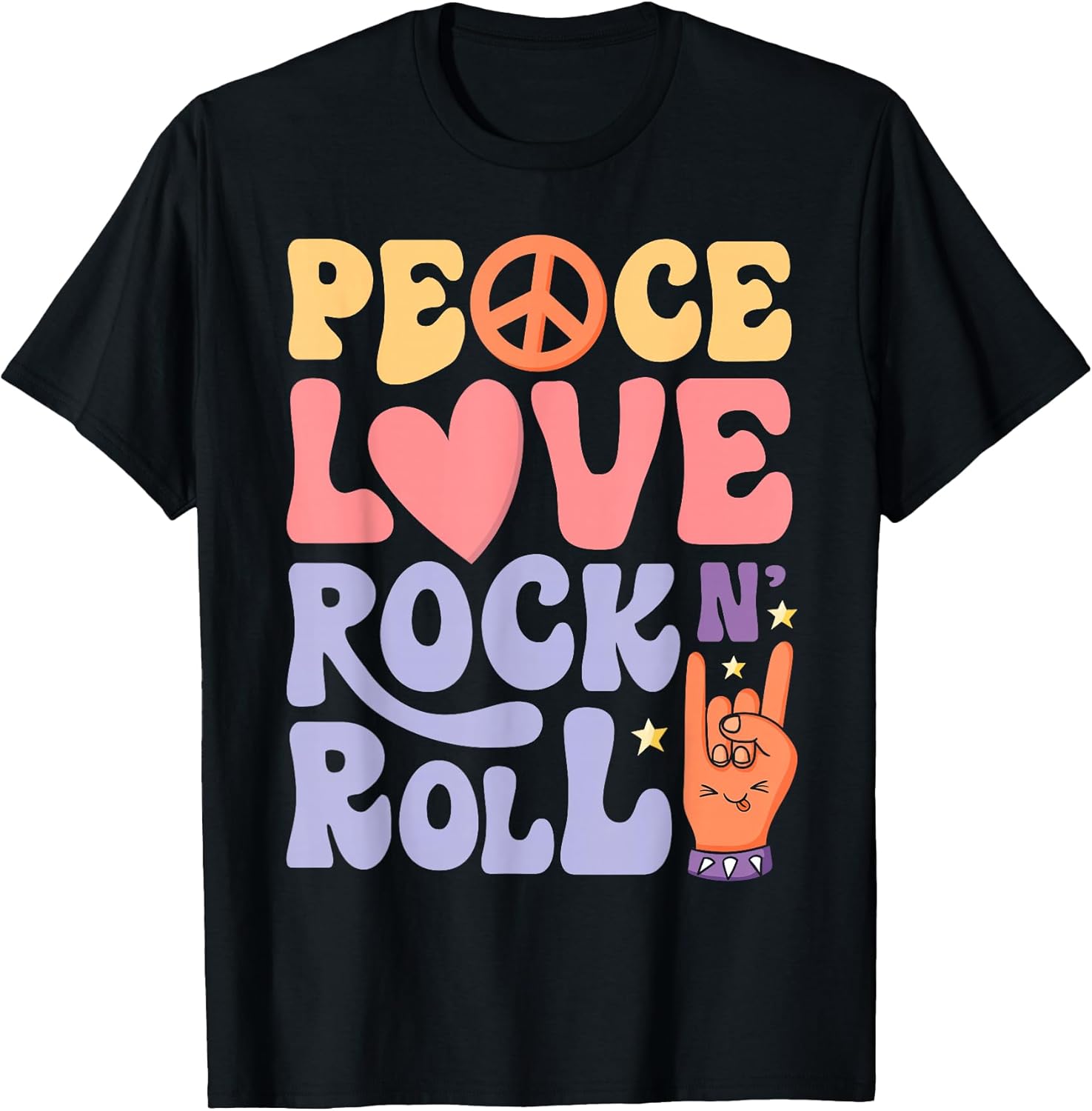 Hippie Peace Love Rock & Roll Retro 60s 70s Groovy Women Men T-Shirt