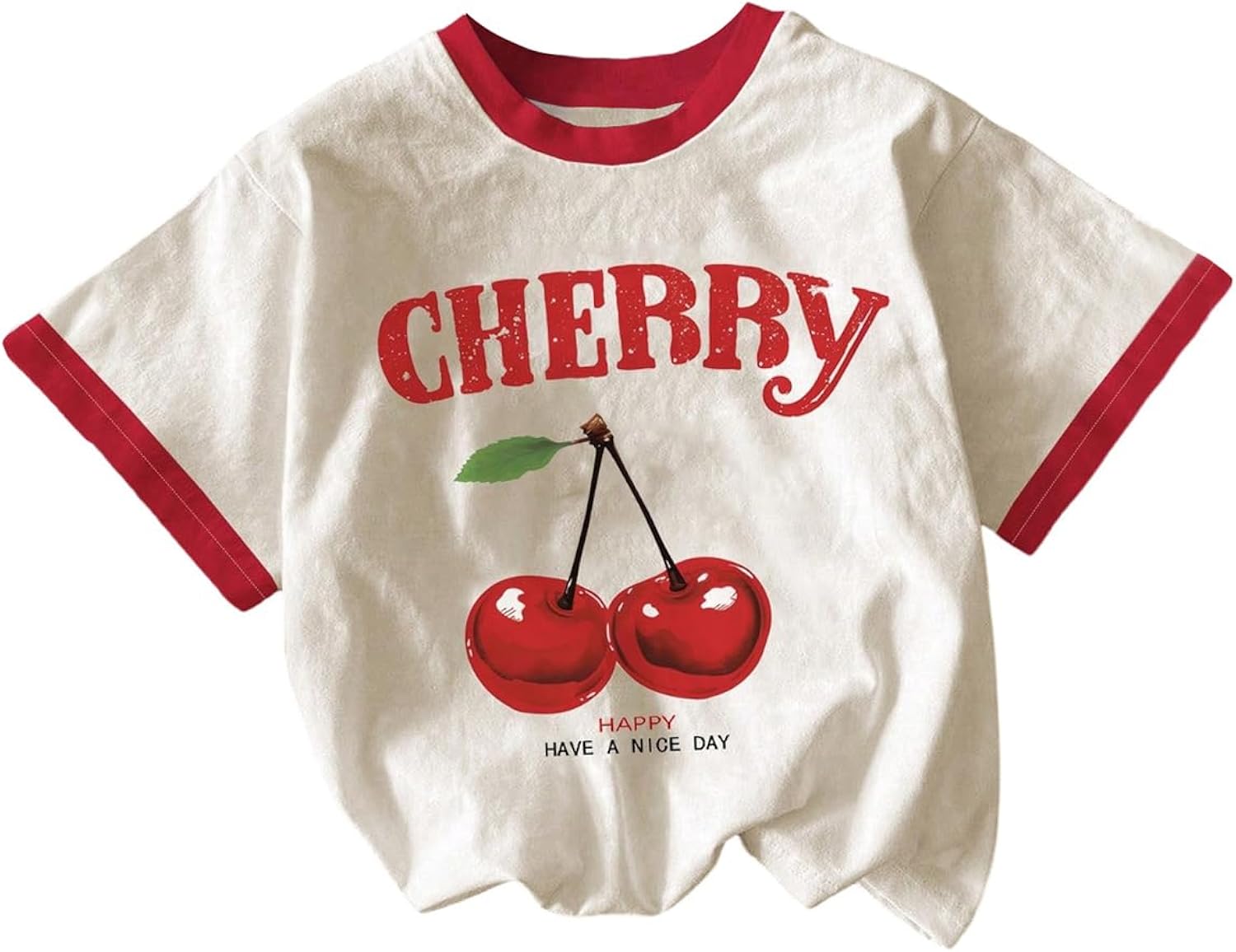 Girls Cherry Shirt Short Sleeve Colorblock Graphic Tees Cute Summer Shirts Y2k Aesthetic Clothes