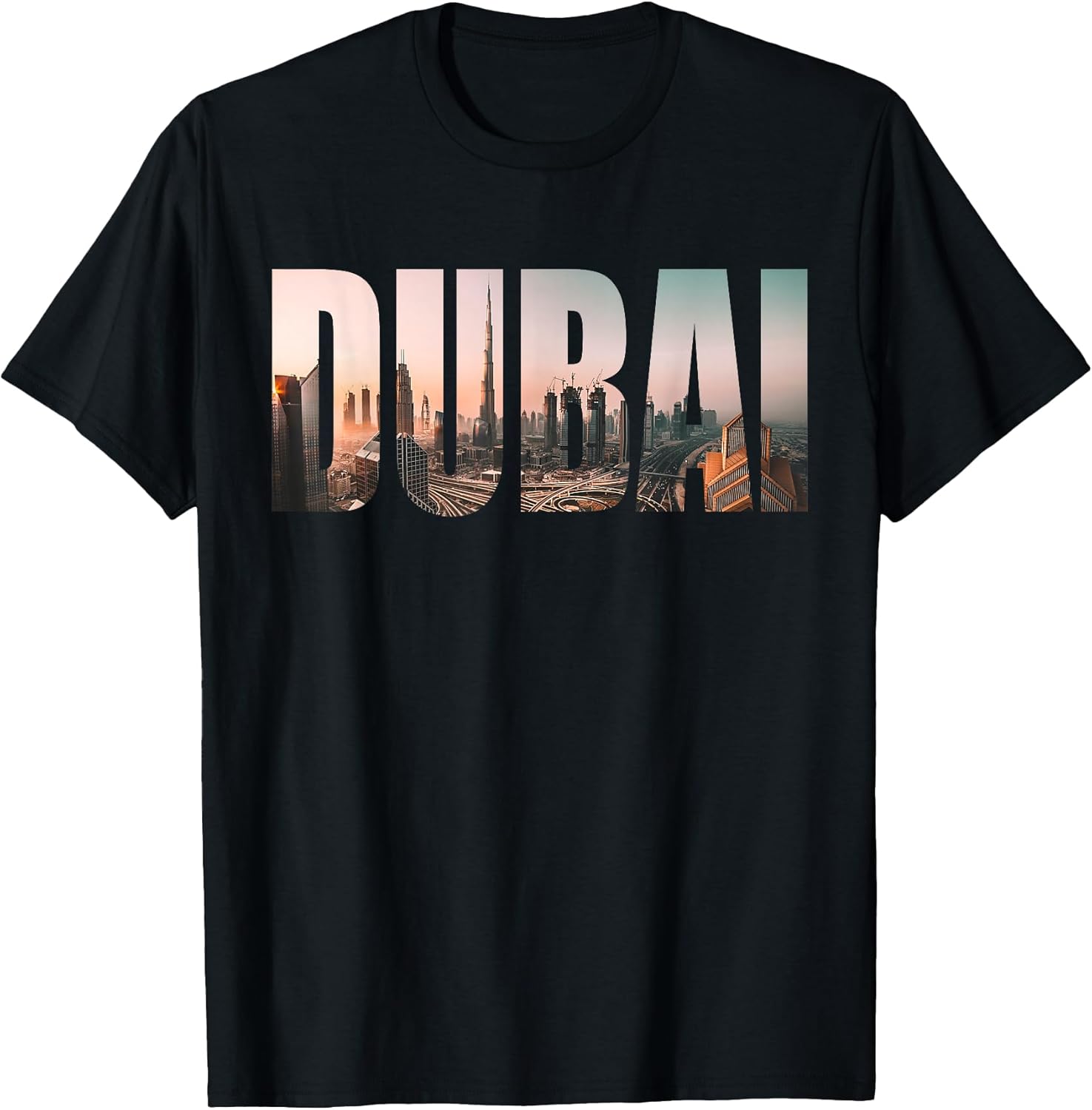 Dubai UAE Skyline Urban Photography Font T-Shirt