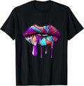 Rainbow Lips Fashion Lip Art Design Print Colorful T-Shirt Small
