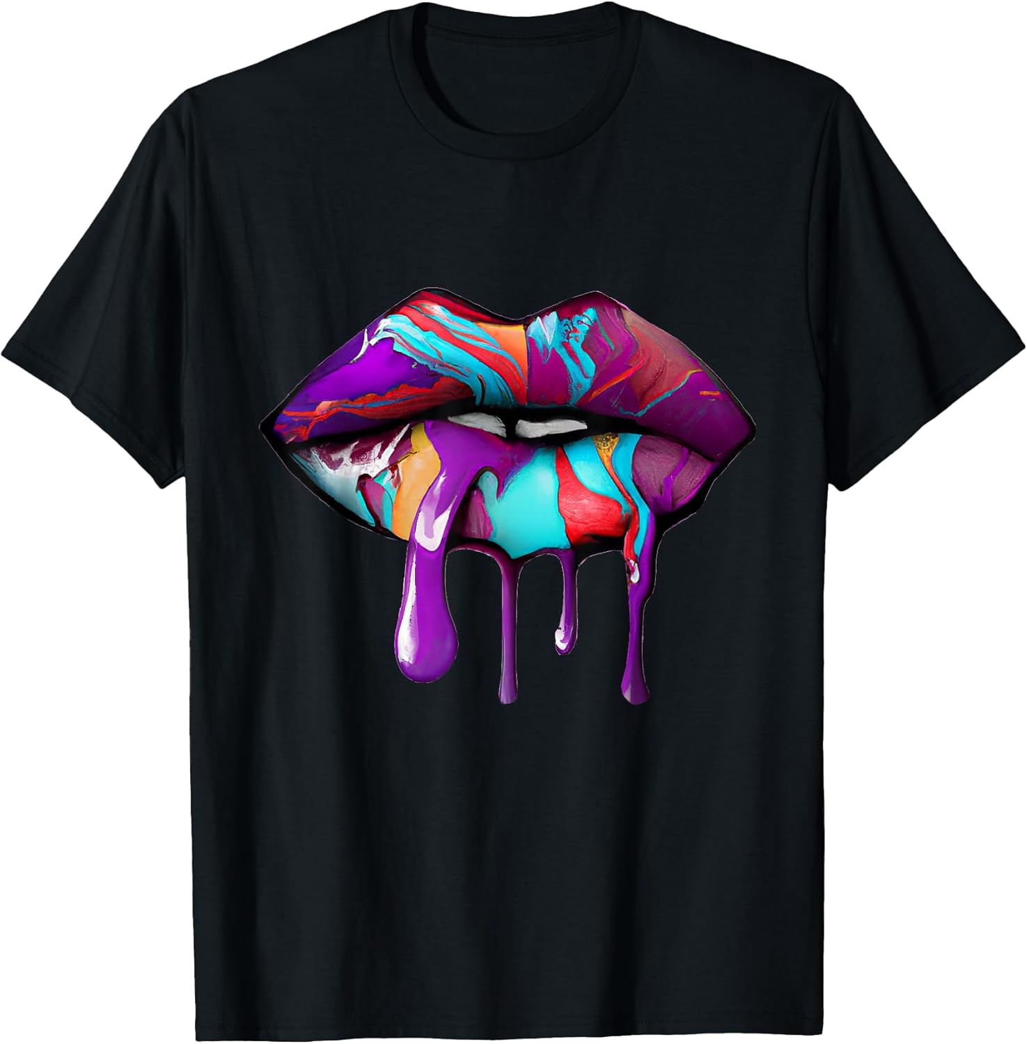 Rainbow Lips Fashion Lip Art Design Print Colorful T-Shirt Small