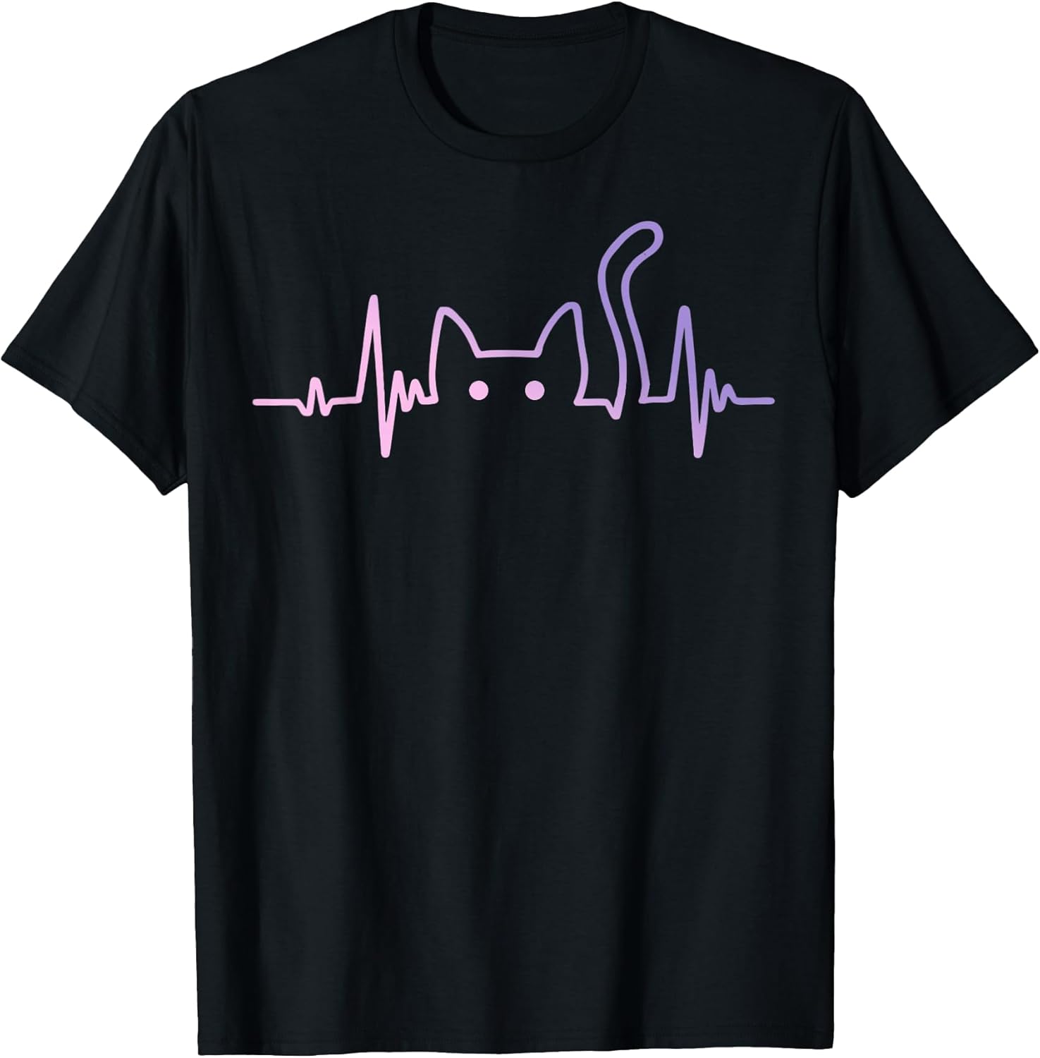 Heartbeat Line Cute Cat Silhouette Cat Lovers Cat Owners T-Shirt