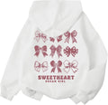 Girl's Cute Pink Bow Hoodie Aesthetic Preppy Sweatshirts Kids Casual Kawaii Bows Letter Graphic Hoodies Pullover Tops