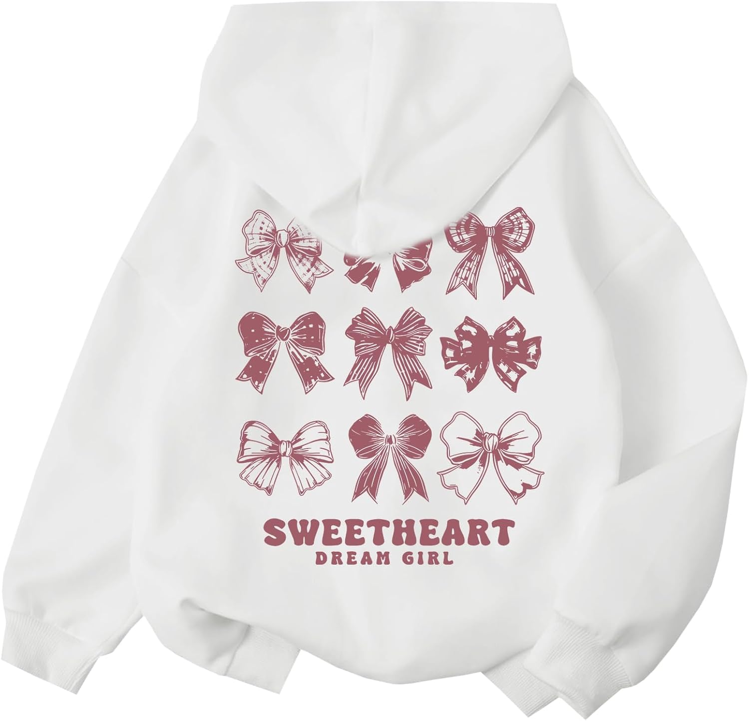 Girl's Cute Pink Bow Hoodie Aesthetic Preppy Sweatshirts Kids Casual Kawaii Bows Letter Graphic Hoodies Pullover Tops