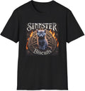 Sinister Biscuits Cat T-Shirt, Unisex Graphic Tee, Pet Lover Gift, Halloween Apparel, Quirky Cat Lover Shirt, Unique Design