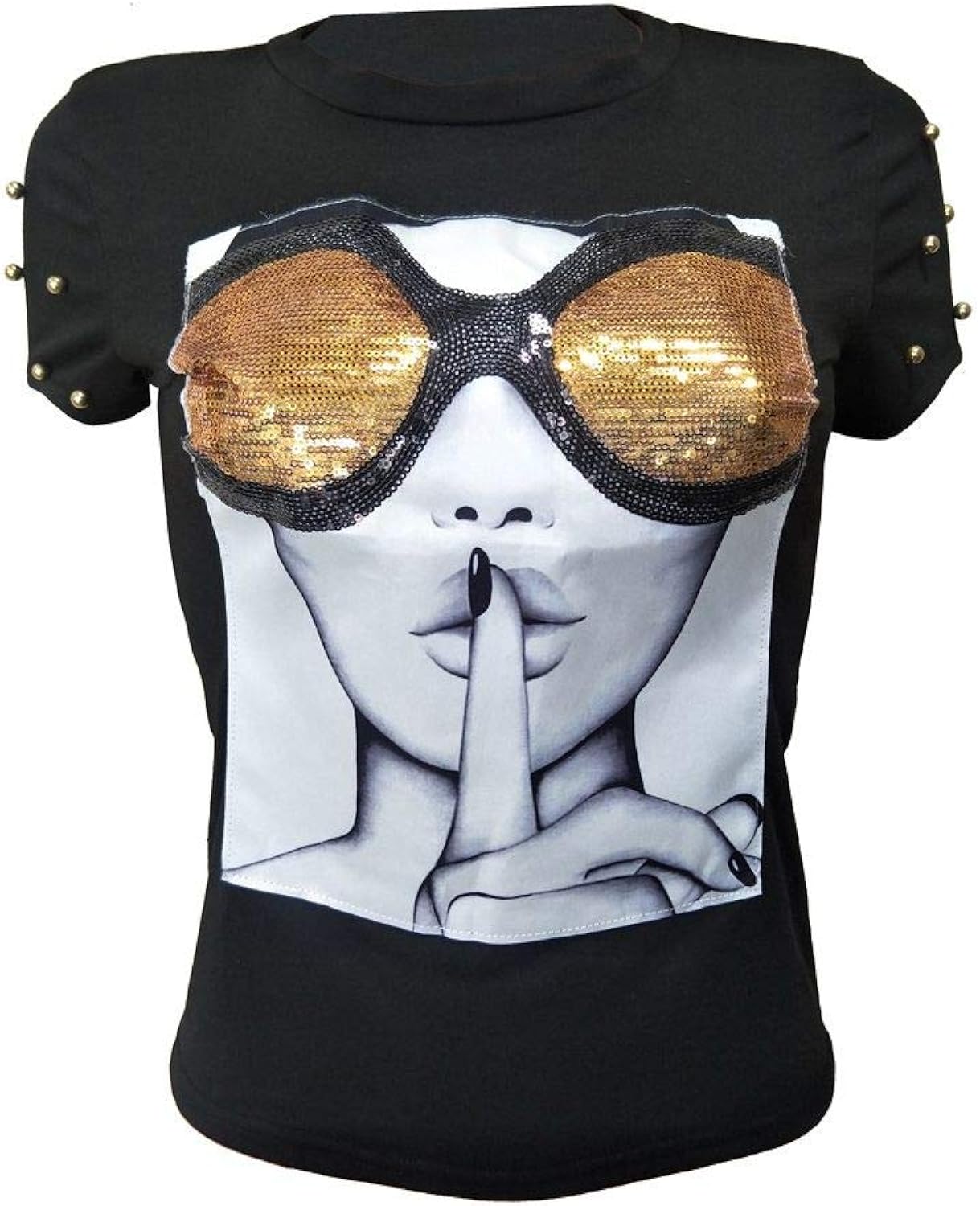 Womens Short Sleeve T-Shirt Sequined Tops O-Neck Funny Graphic Tees Blouse