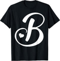 White Letter B Monogram Initial Minimalist Heart Graphic T-Shirt