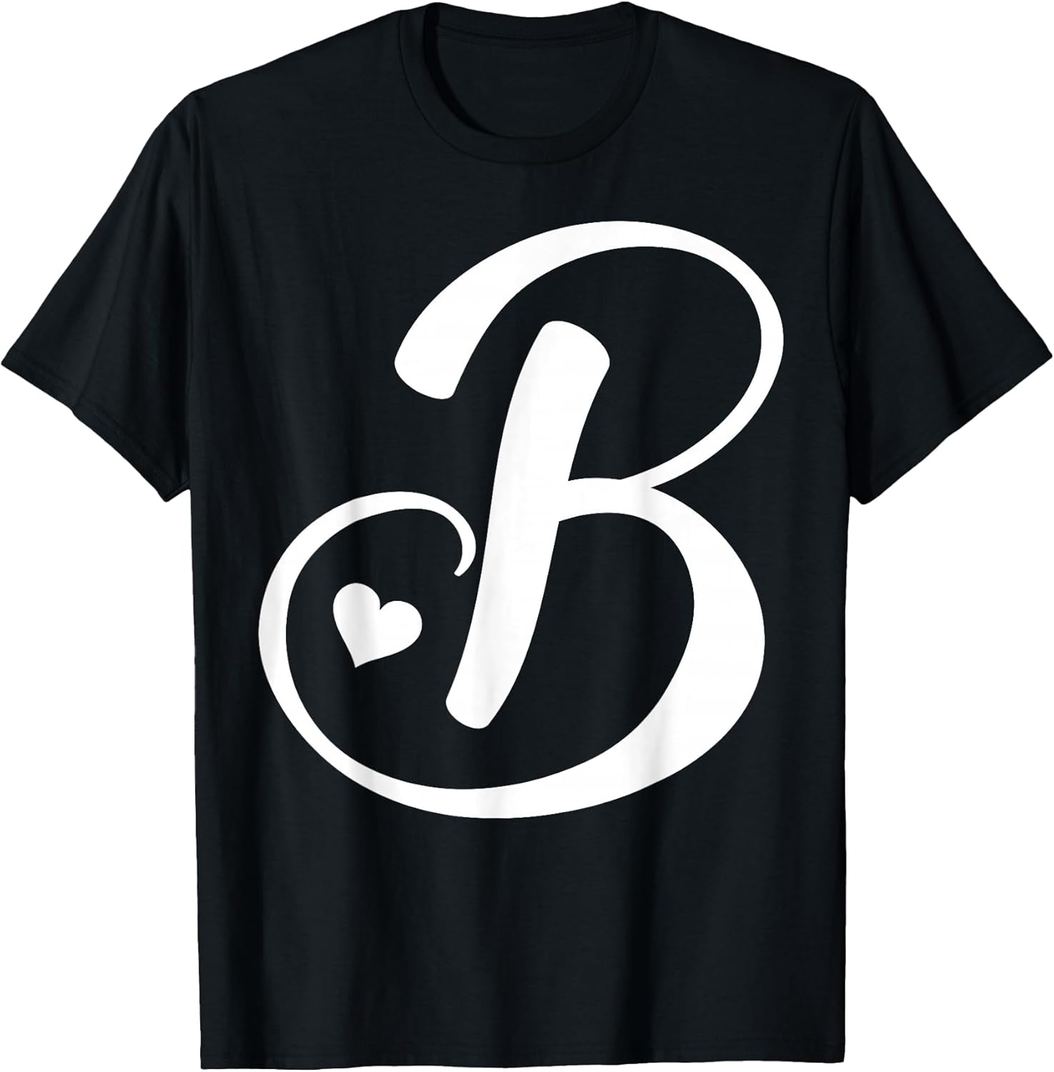 White Letter B Monogram Initial Minimalist Heart Graphic T-Shirt