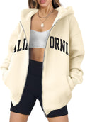 Oversized Zip Up Hoodies for Women Casual Graphic Long Sleeve Sweatshirts Fall Spring Track Jackets with Pockets