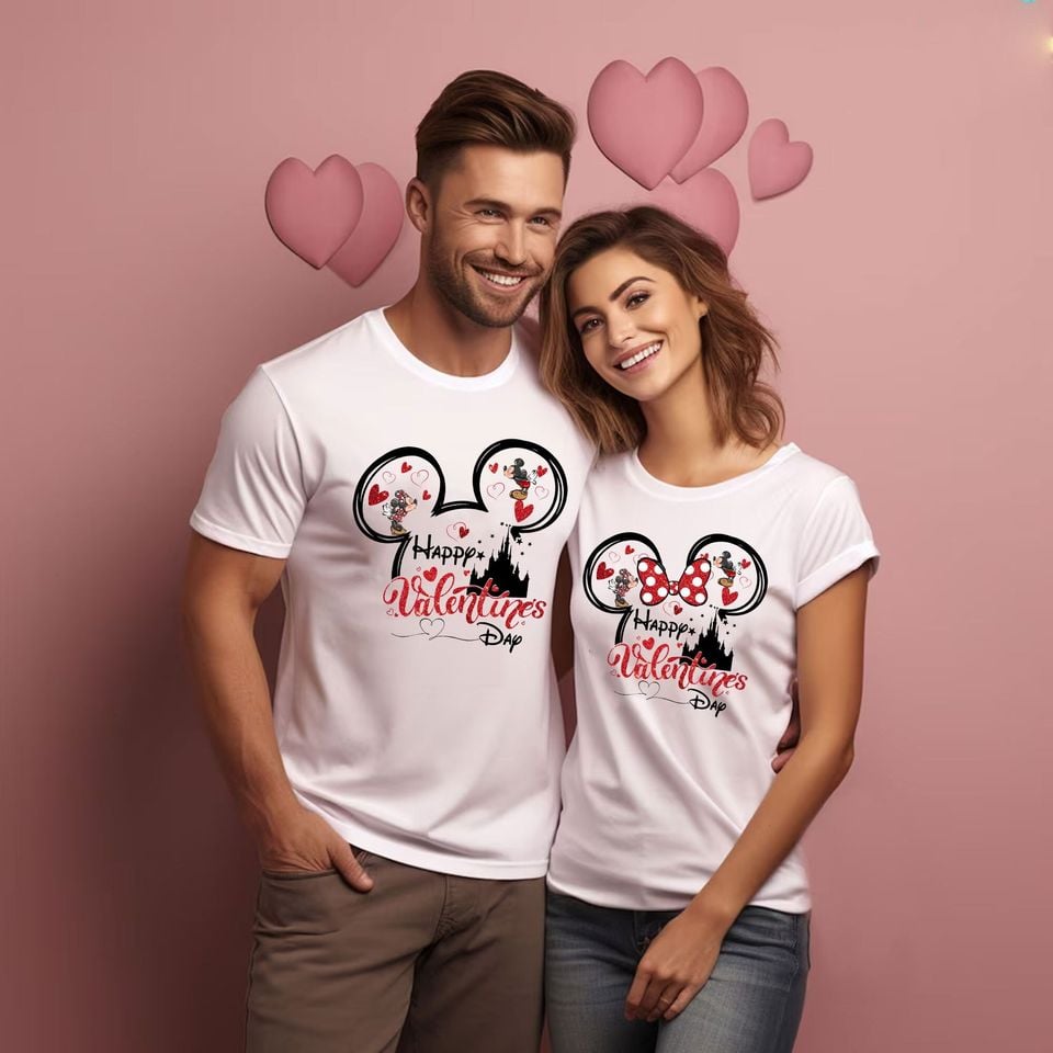 Mouse Happy Valentine's Day Couple Shirt, Love Castle Valentine Shirt