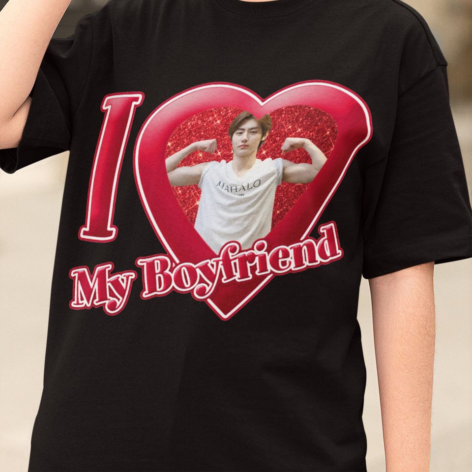 Enhypen Sunghoon Biceps T-Shirt - Custom Photo Shirt for Men - I Love My Boyfriend Gift - Stylish Black Tee for Fans