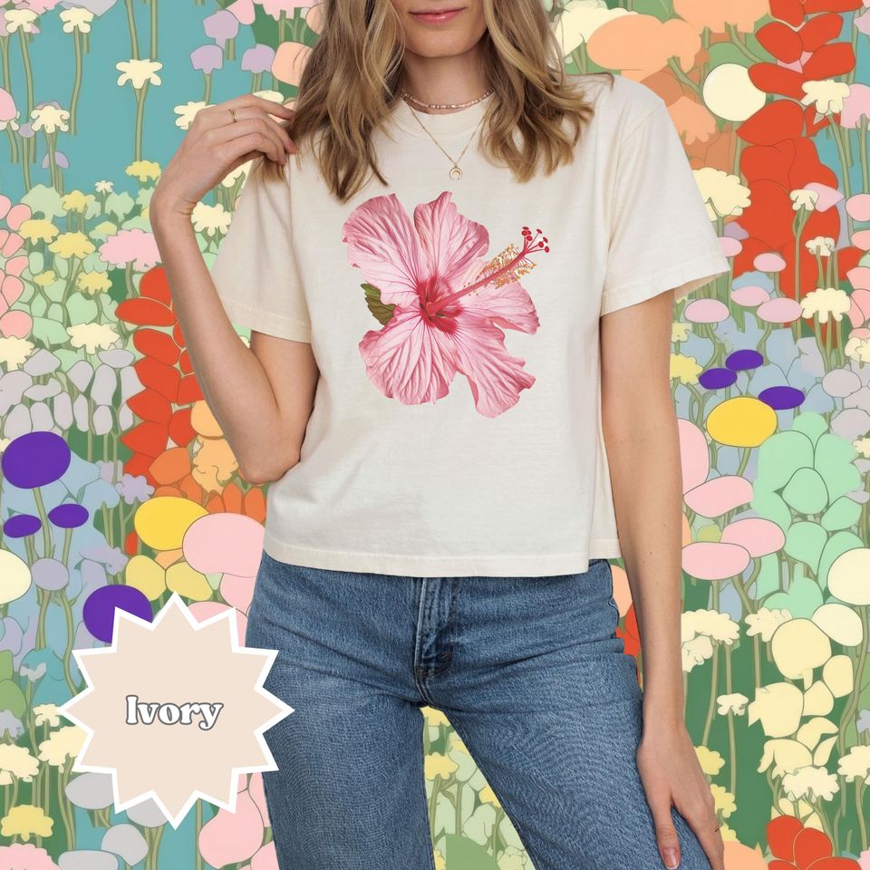 Pink Hibiscus Graphic Women's Boxy Tee