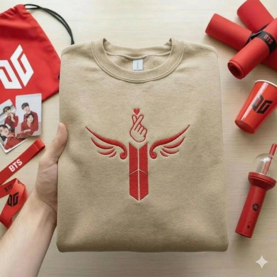 Kpop Finger Heart Embroidered Sweatshirt, Korean Fan Love Gesture Crewneck