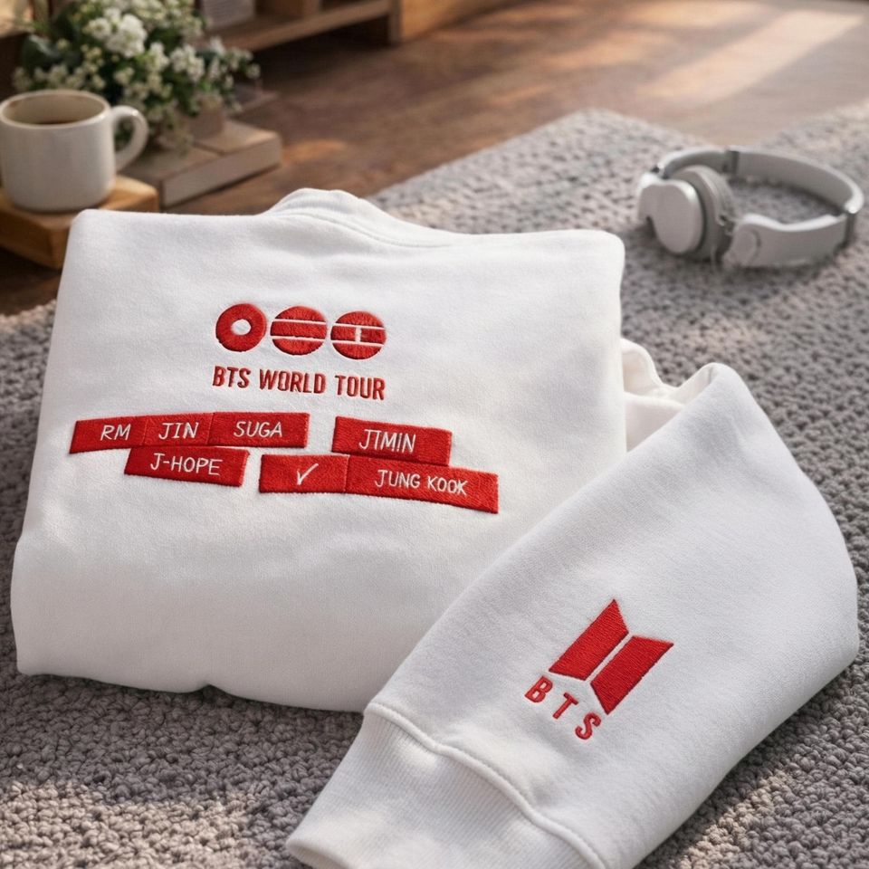 BTS World Tour 2026 Embroidered Sweatshirt, Kpop Fan Gift Sweatshirt, BTS Fan Merch GIft