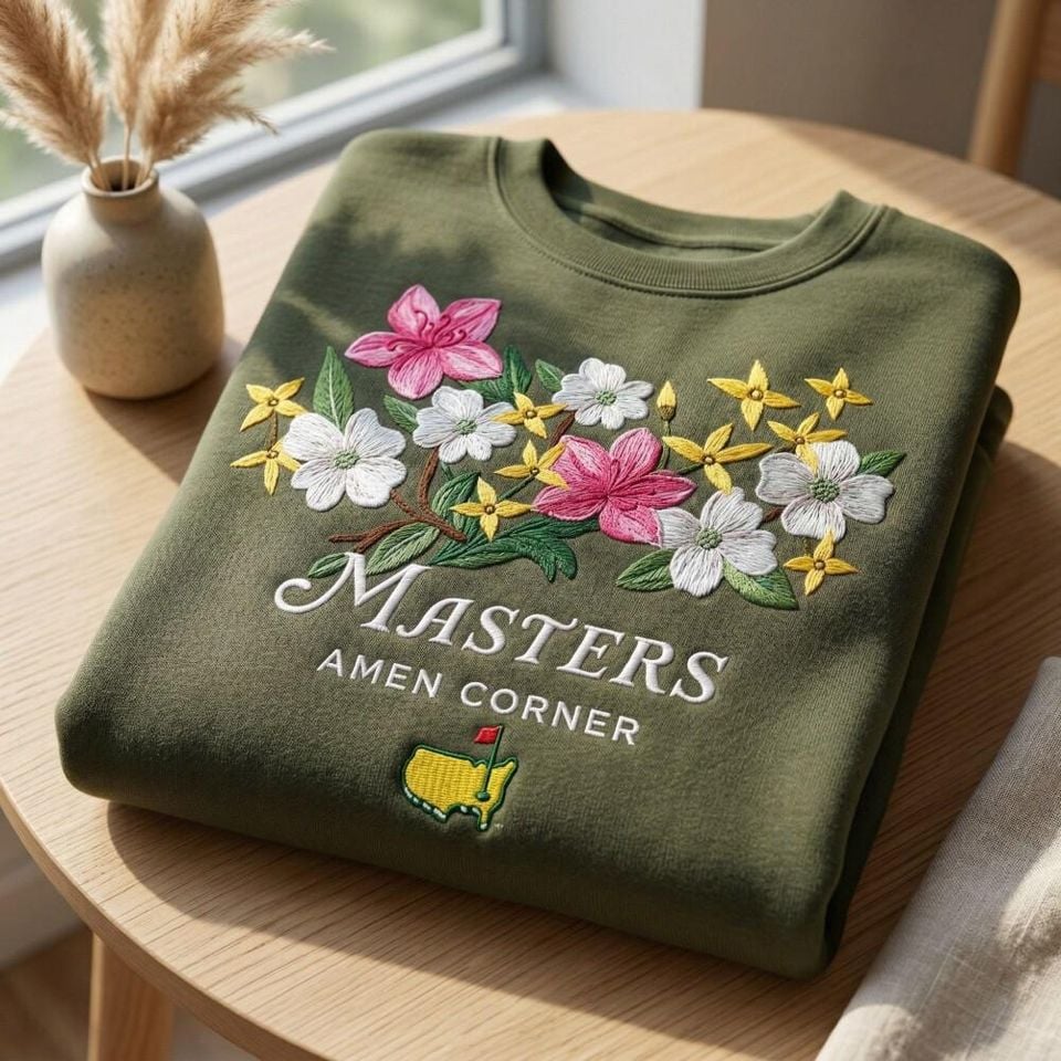 Embroidered Masters Amen Corner Floral Sweatshirt, Golf Tournament Apparel