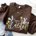 Embroidered Happy Easter Sweatshirt, Floral Easter Bunny Ear Shirt, Rabbit Basket Crewneck,Spring Easter Hoodie, Bunny Easter Gift for Women