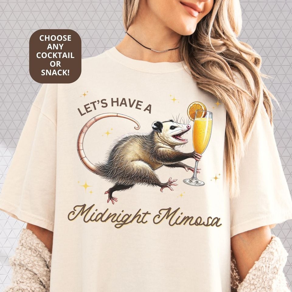 Possum Pajama Top Personalized Shirt with a Mimosa or Any Custom Cocktail or Snack Opossum Sleep Tee for PJ Lovers Midnight Snack Nightgown