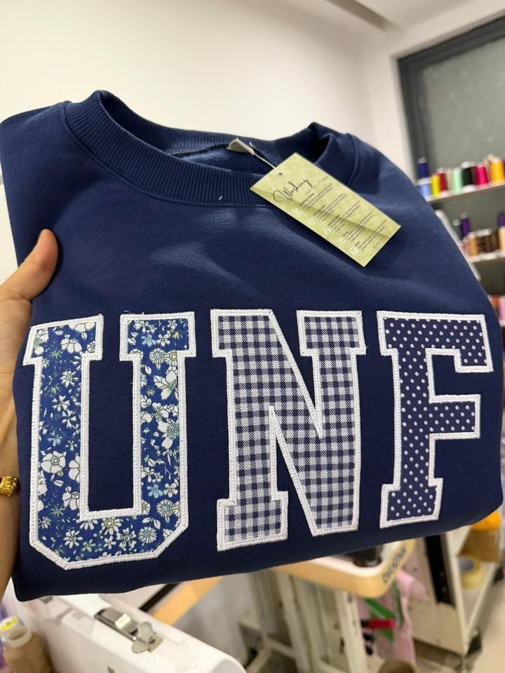 Custom Varsity Letter Sweatshirt, Applique Letter Crewneck, Custom College Initials Patchwork Embroidery Sweatshirt, Preppy Varsity Style