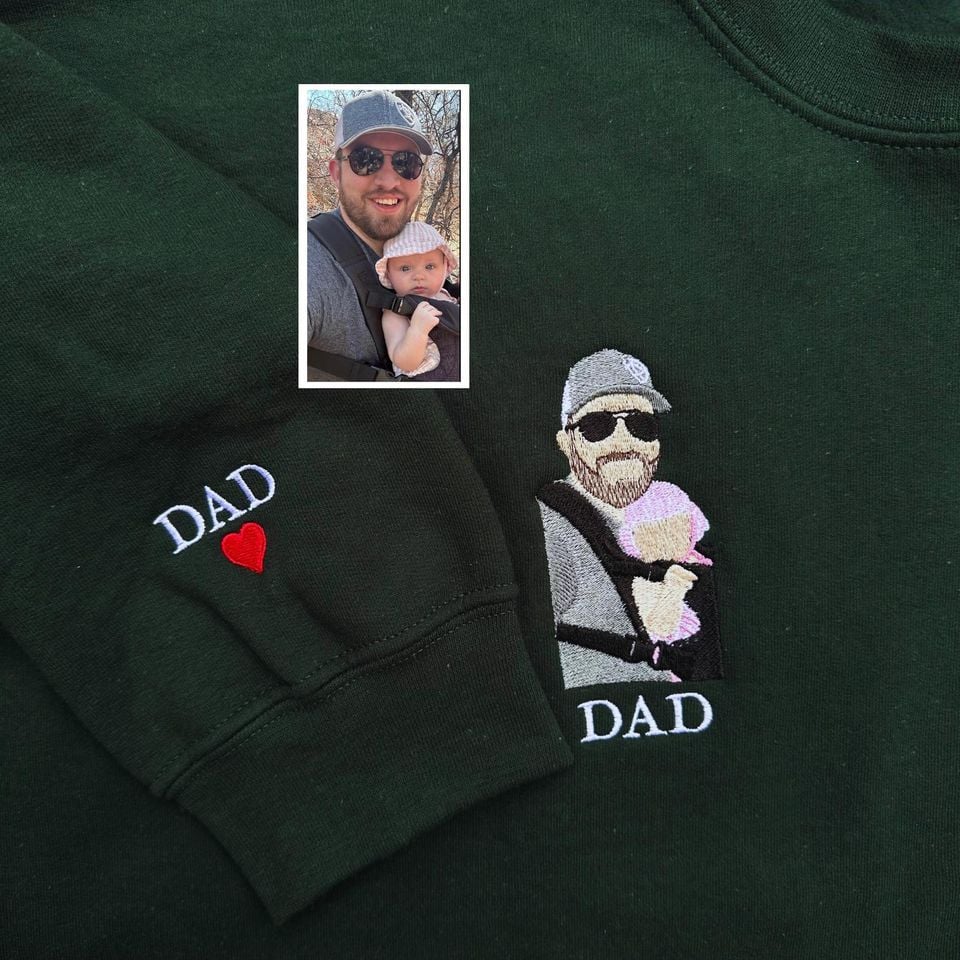 Custom Embroidered Portrait Sweatshirt From Photo, Custom Couple Portrait, Embroidered photo, Embroidery Sweater for Dad, Valentines Day