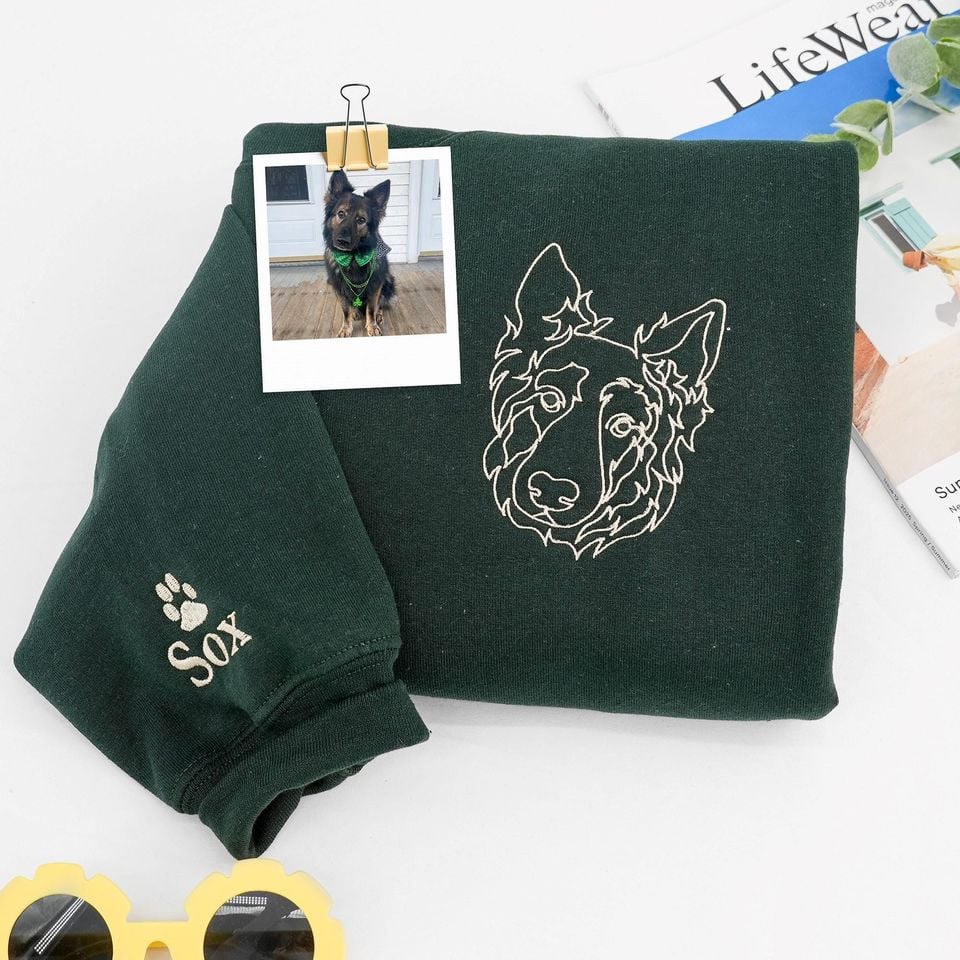 Embroidered Dog Dad Sweatshirt With Pet Photo - Custom Pet Portrait From Photo Sweatshirt - Dog Dad Gift - Pet Memorial Gift For Husband