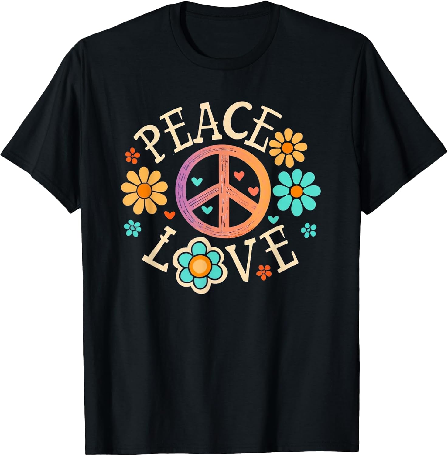 Retro 60s 70s Groovy Hippie Flowers Peace Sign Peace Love T-Shirt