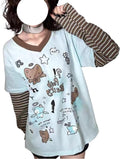 Y2k Fake 2 Piece Cute Shirts Women Kawaii Cutecore Graphic Long Sleeve Top Teen Girls 2000s Preppy Aesthetic Clothing