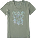 Women's Crusher Tee Shirt, Short Sleeve Cotton Graphic T-Shirts, Folk Art Garden Tie Dye