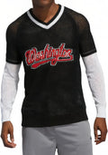 Men's Fake Two-Piece Long Sleeve Shirts, Breathable Mesh, Vintage Urban Letter Print, Street Casual Sportswear for Youth