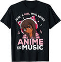 Just A Girl Who Loves Anime and Music Black Girl Anime Merch T-Shirt