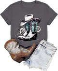 Western Shirts for Women Vintage Cowgirl T Shirt Cow Skull Rodeo Cowboy Boots Graphic Tees Country Music Short Sleeve Tops