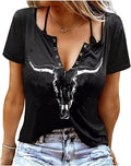 Retro Western Cowboy Shirt Women Country Music Cute Cattle Skull Graphic Concert Outfit Tops