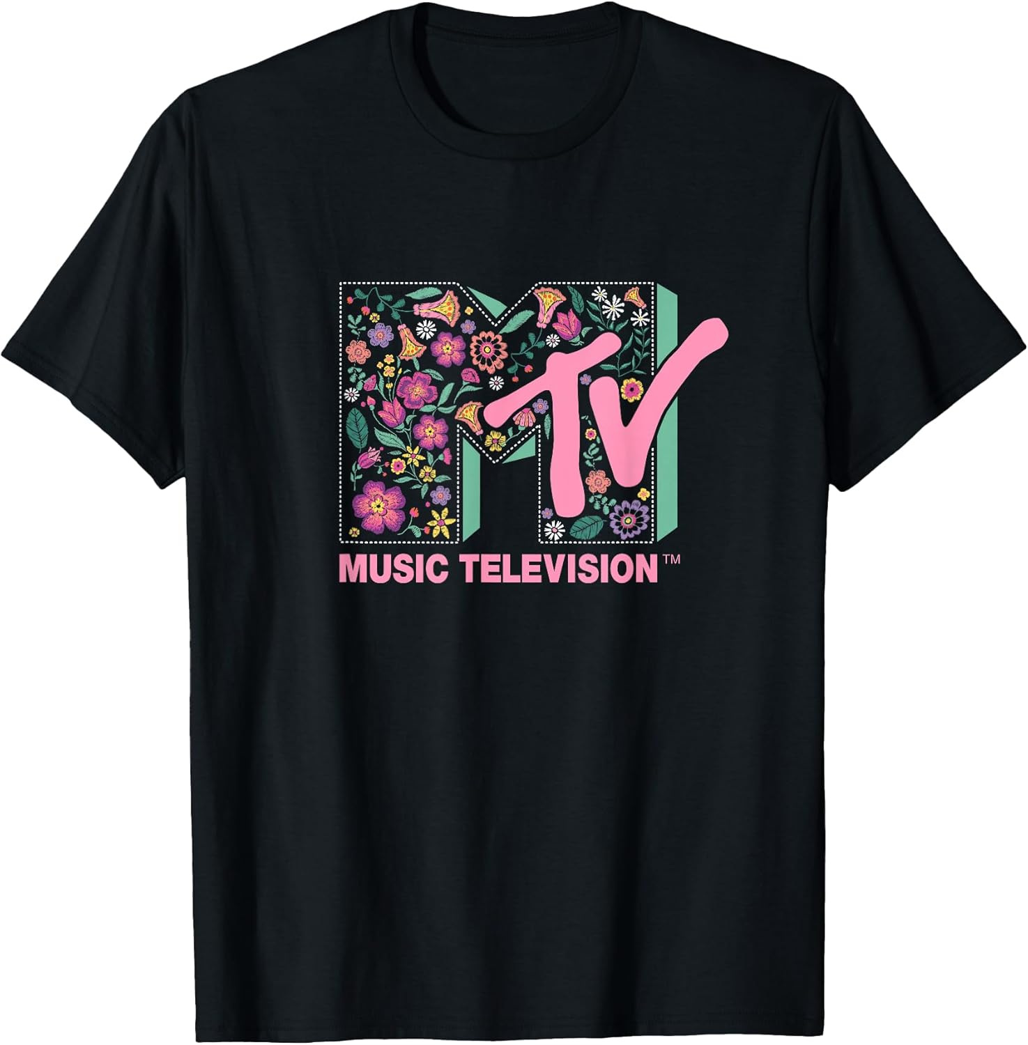 Floral Vintage Embroidery Style Logo Fill T-Shirt