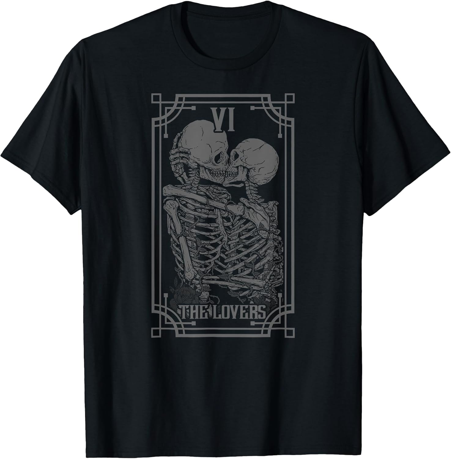 The Lovers Tarot Card Goth Skull Halloween Gothic Occult T-Shirt