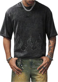 Men's Sparkly Rhinestone Fire Flame Shirt Oversized Short Sleeve Punk Y2k Tee Streetwear