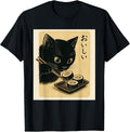 Black Cat Eating Sushi - Japan Lover Japanese Cuisine Chef Men Women Kids T-Shirt