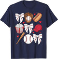Baseball Coquette Bow Women Girls Baseball Cheer Mom Mama T-Shirt