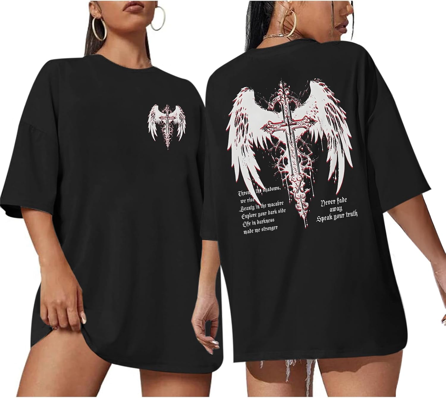 Goth Grunge Streetwear Shirts for Women Gothic Punk Cross Shirt Oversized Graphic Y2k Tees Cotton Short Sleeve Top