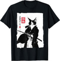 Japanese Samurai Cat Art Vintage Sumi-e Ink Painting T-Shirt