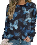 Cat Sweatshirts for Women Fall Fashion Casual Crewneck Pullover Tops Butterfly Floral Graphic Y2K Long Sleeve T Shirt