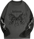 Men's Gothic Punk Graphic Tees Grunge Long Sleeve Crew Neck Loose Fit 2 in 1 T Shirts Streetwear